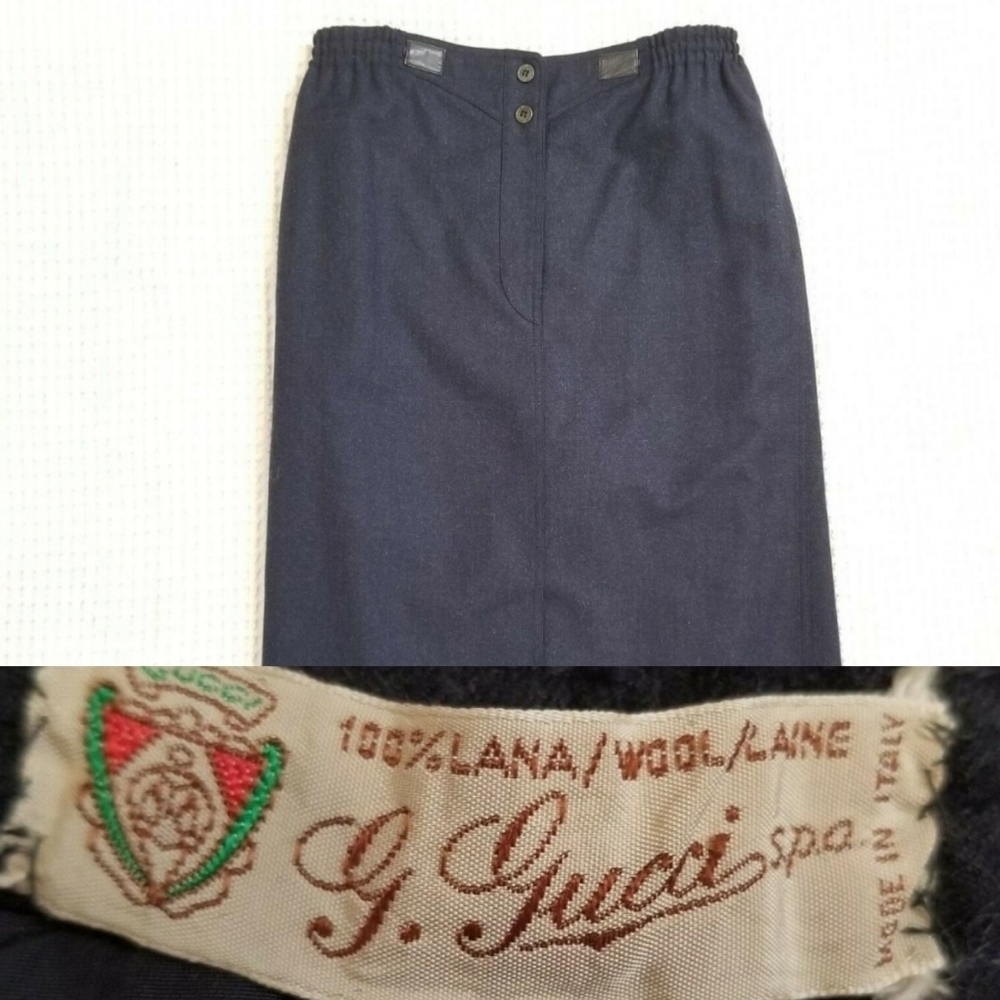 70s Gucci Wool Midi Skirt Blue Pockets retro 10/12‎ Quiet Luxury